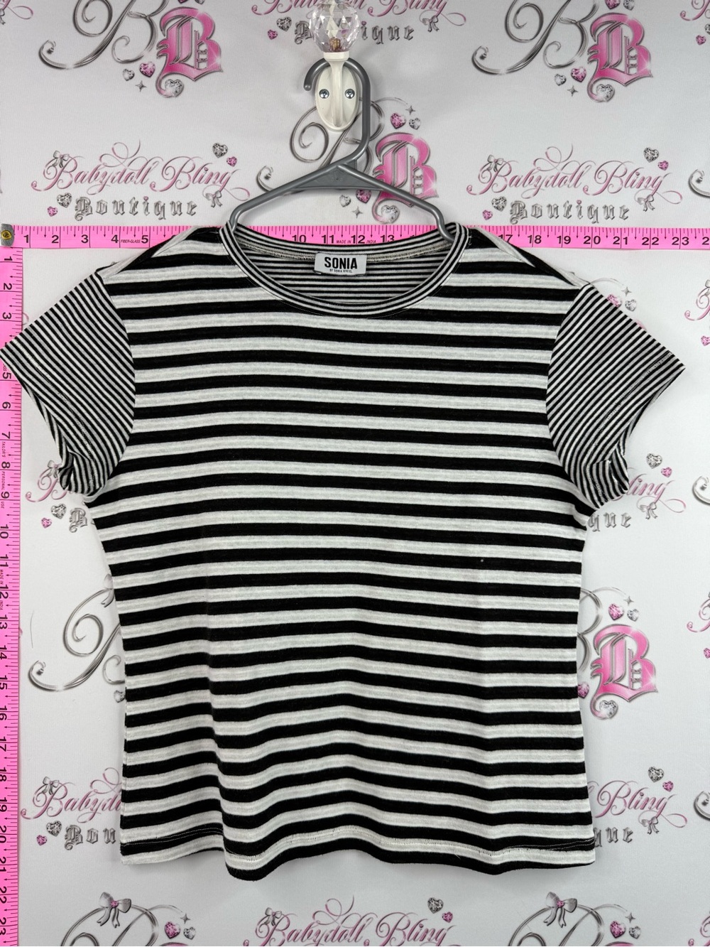 Sonia Rykiel tshirt stripes dual Black and White Striped Short Sleeve Tee